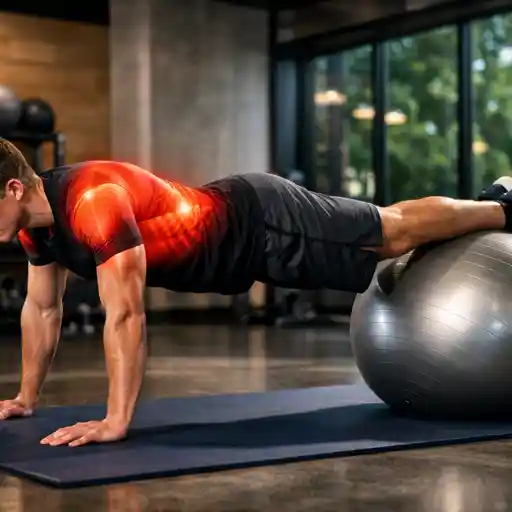 Planche haute pieds sur swiss ball
